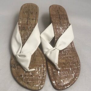 Montego Bay Club white and tan cork wedge thong sandals
